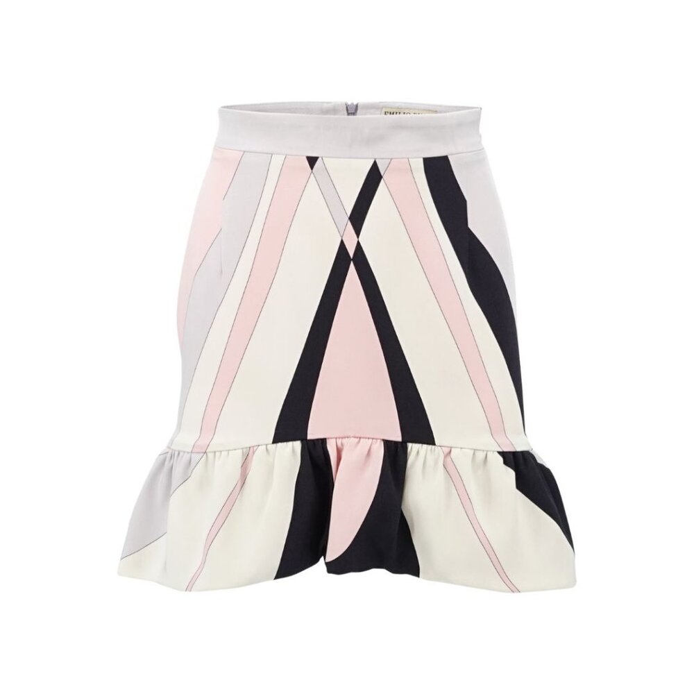 Emilio Pucci Structured Ruffle Printed Silk Mini Skirt